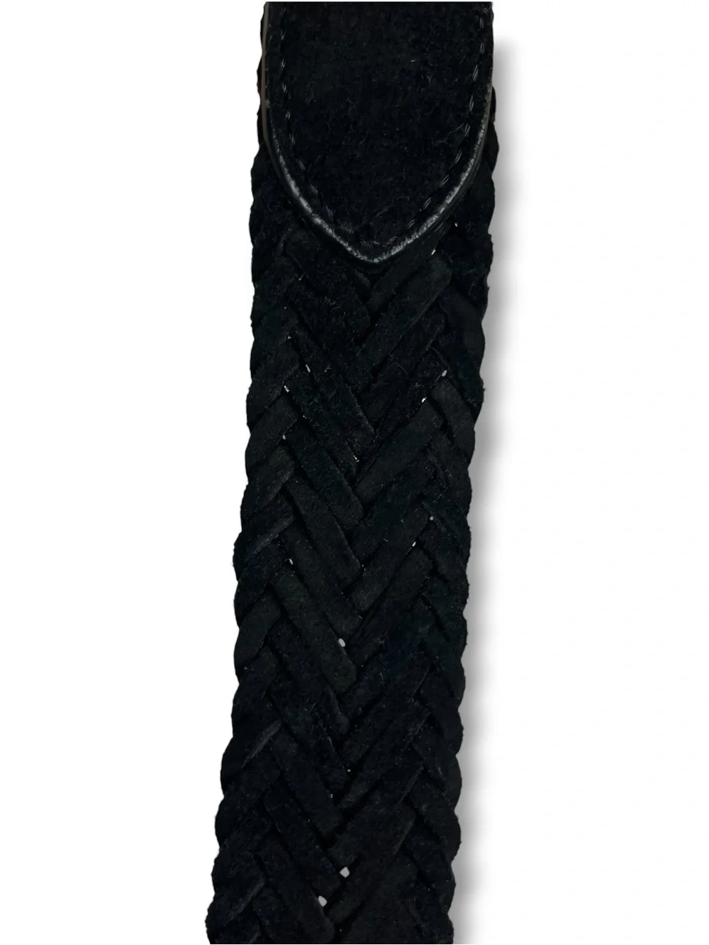 Abercrombie and Fitch Men's Braided Leather Suede Black Belt Brushed Silver Buck